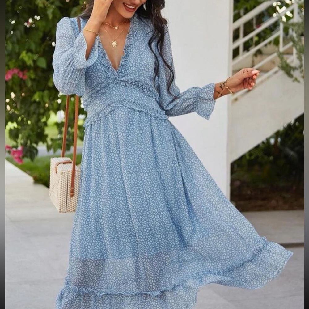 Shein Light Blue Ruffle Dress.
